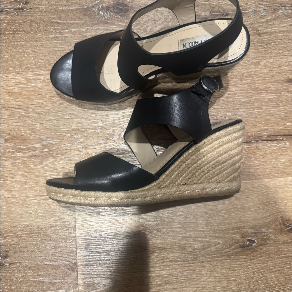 Steve Madden Black Wedge Espadrille Sandals